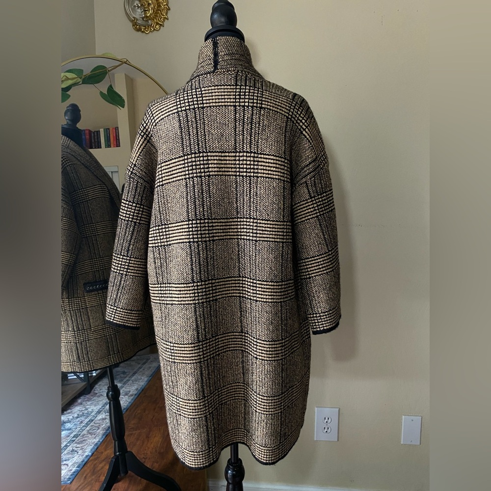 Plaid sweater Joseph ribkoff brown black camel cover up 223942x 3/4 sleeve - Picture 11 of 13